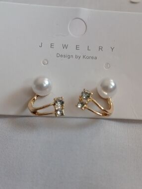 4/$60 New Gold Pearl and Crystal Double-Row Ear Cuffs